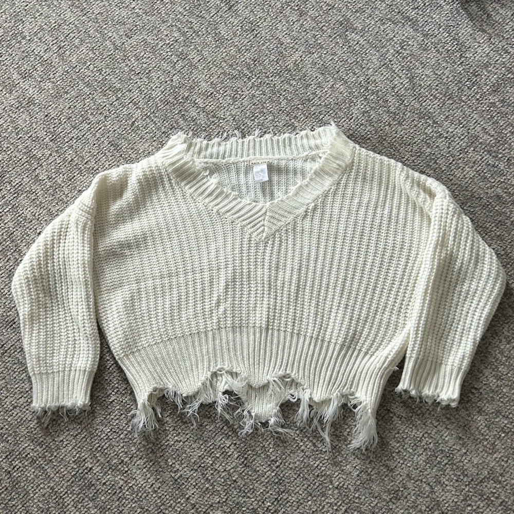 SMALL White Mainstrip Knit Sweater